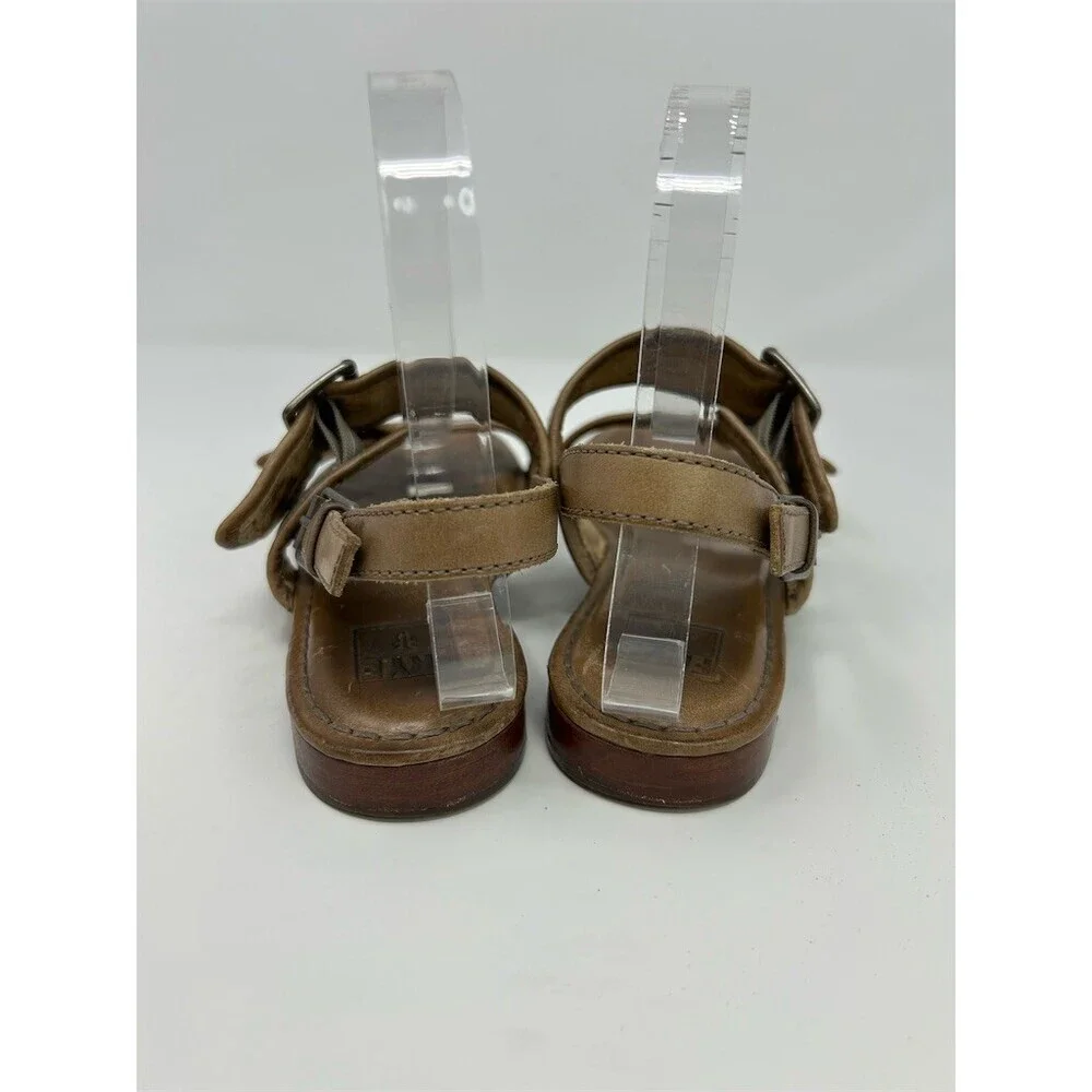 Frye Phillip Buckle Slingback Sandals Womens Beige Taupe Flat Double Size 7.5